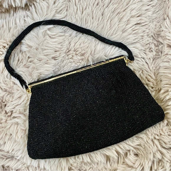 Black beaded clutch/hand bag - Picture 3 of 4